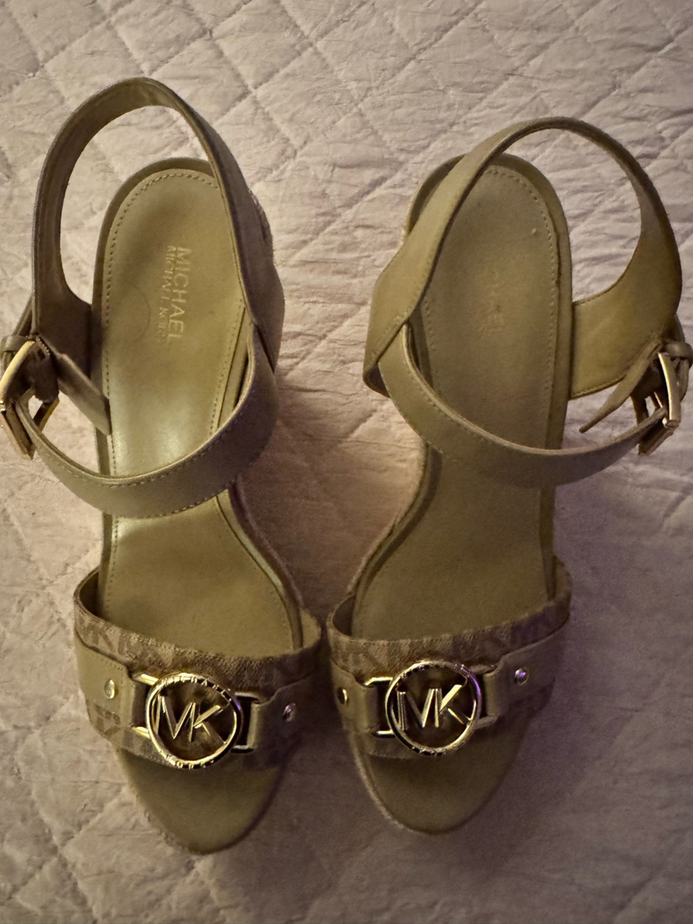 Michael Kors Gold Logo platform Heels NWOT